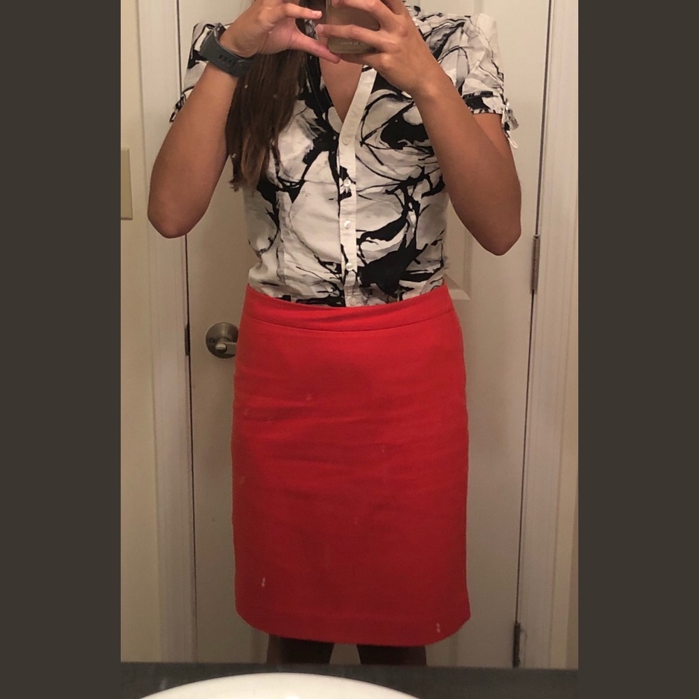 EUC J Crew Red Wool Pencil Skirt